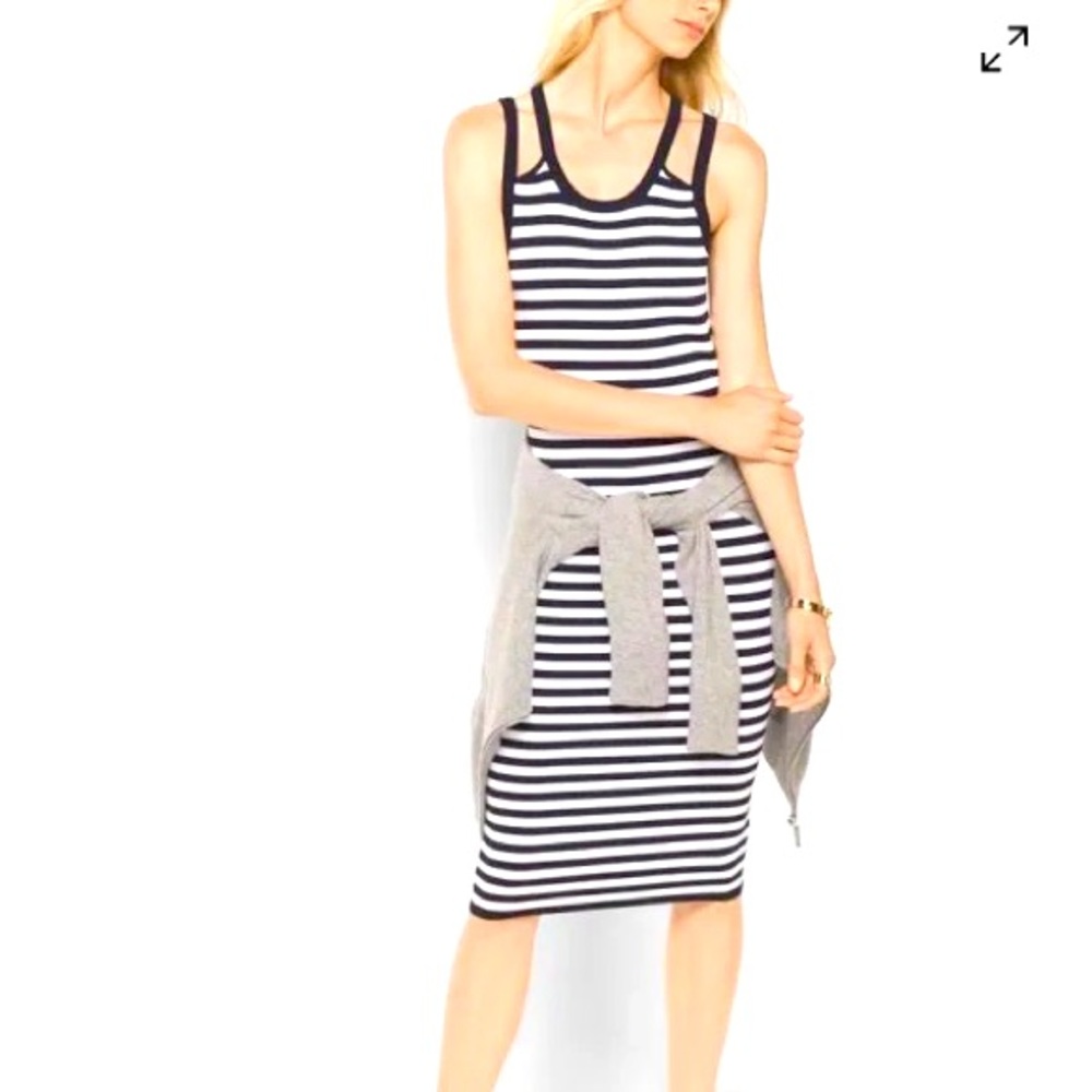 Michael Kors Navy and White Viscose Form-Fitting Dress